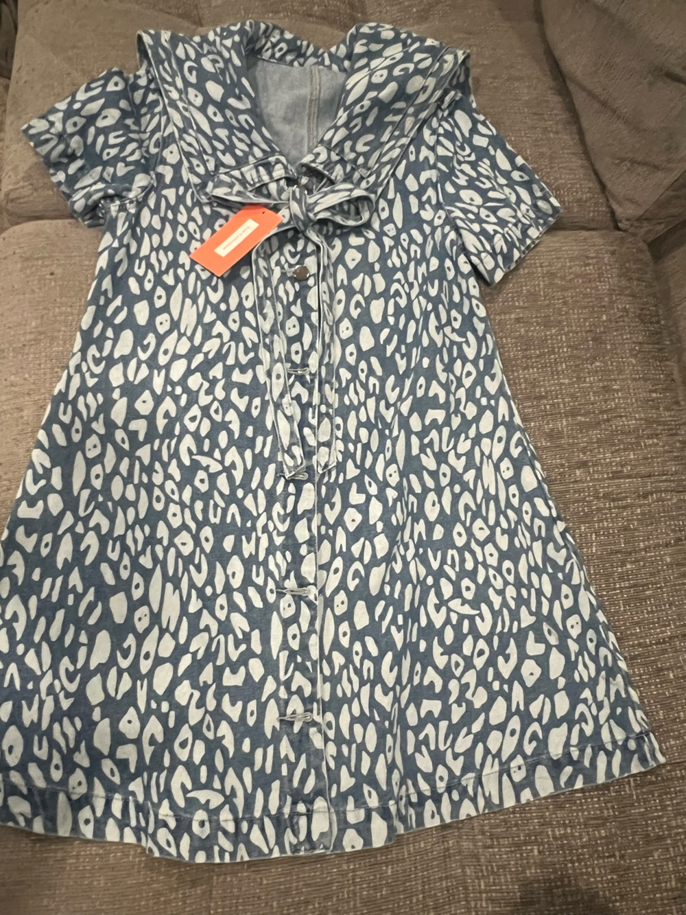 Blue and White Printed Sailor-Collar Midi Dress